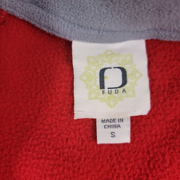 Fuda Women’s Red Fleece Floral Impressed Full Zip Jacket – Size Small - Picture 14 of 16